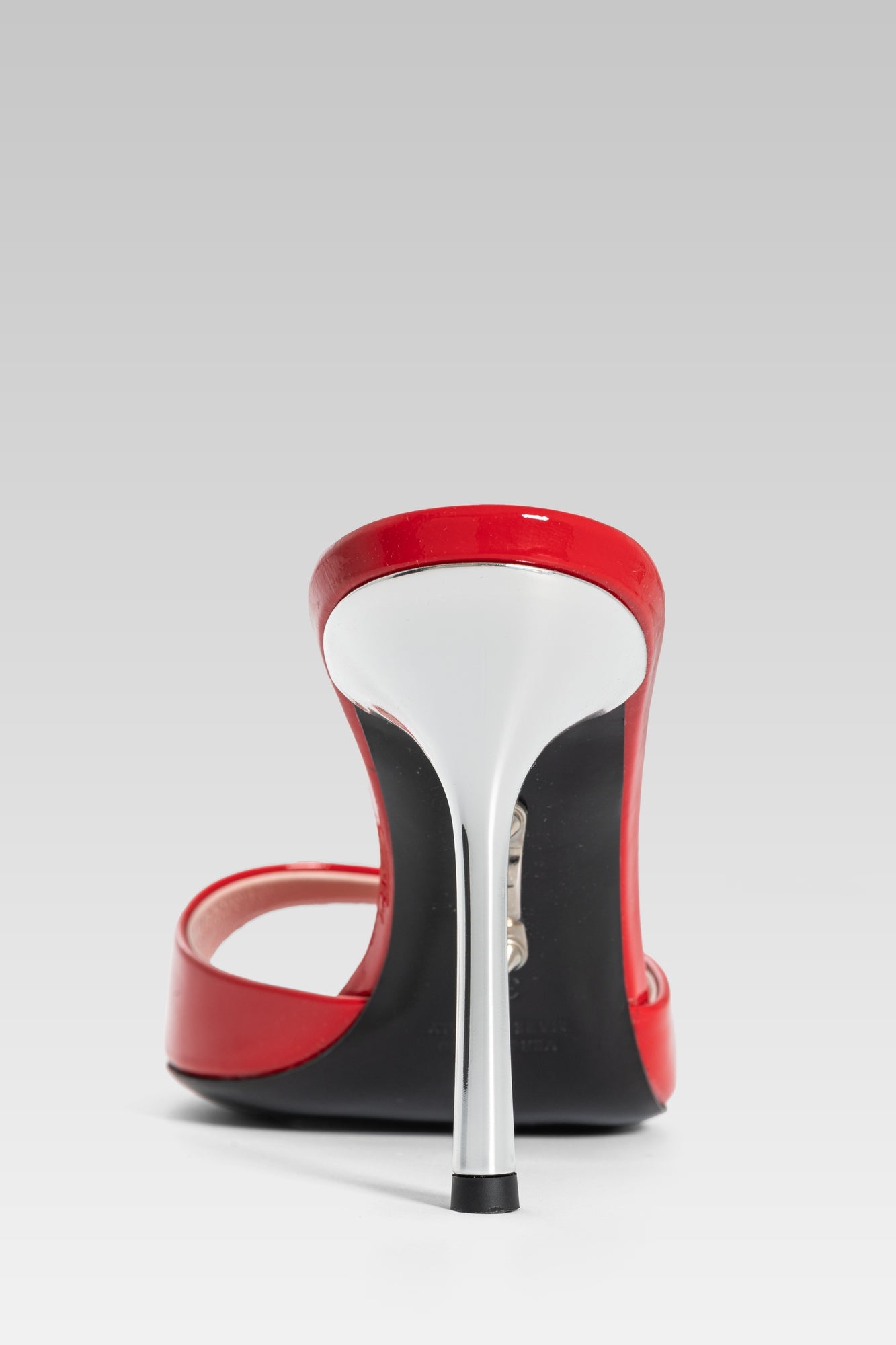Alba Lace Up Sandal Red Patent 95 back view, high heel lace-up sandals in glossy red patent leather by Silvia Marson