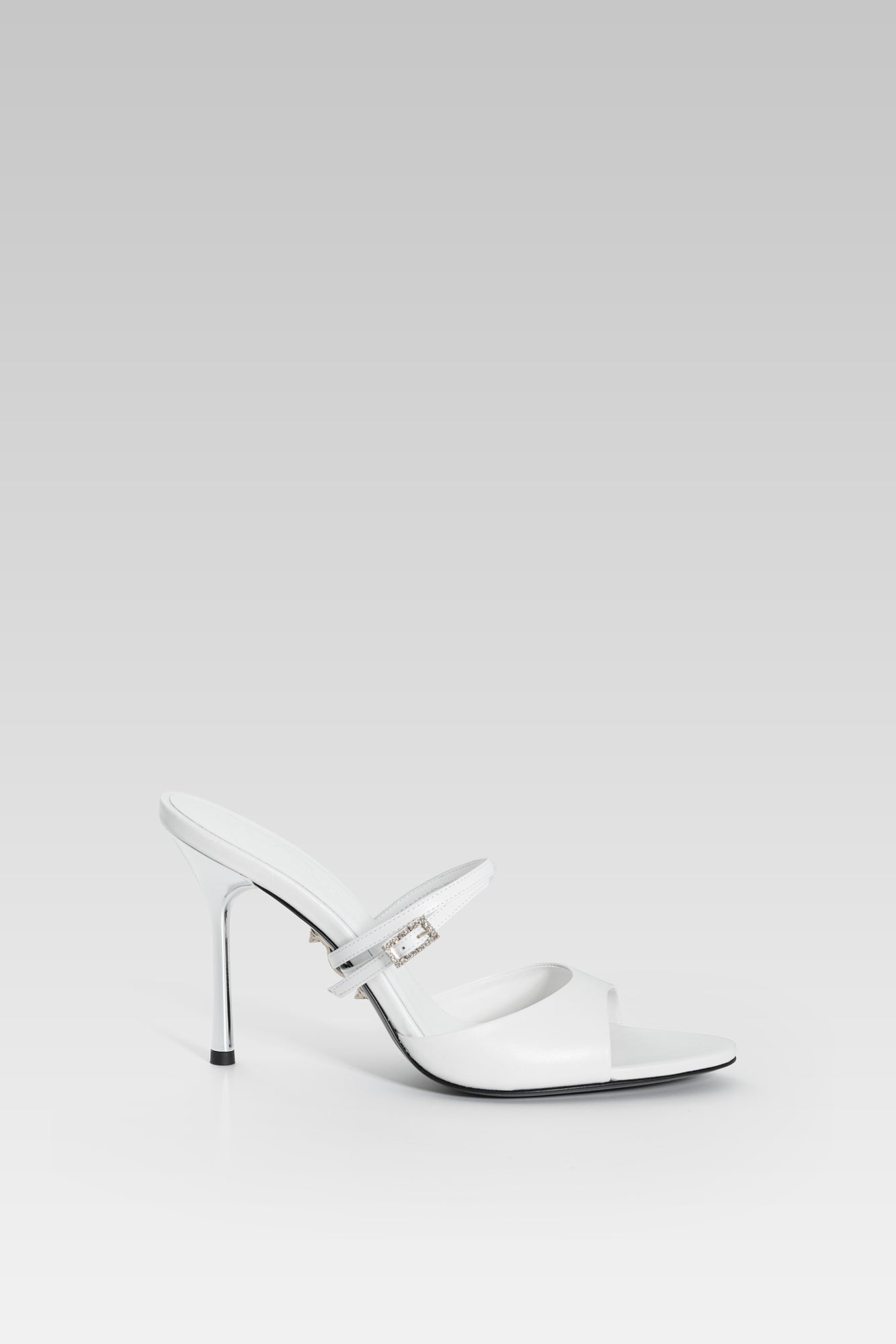 Victoria Sandal White Calf 95 side view, high heel strappy sandals in fine white calfskin leather by Silvia Marson