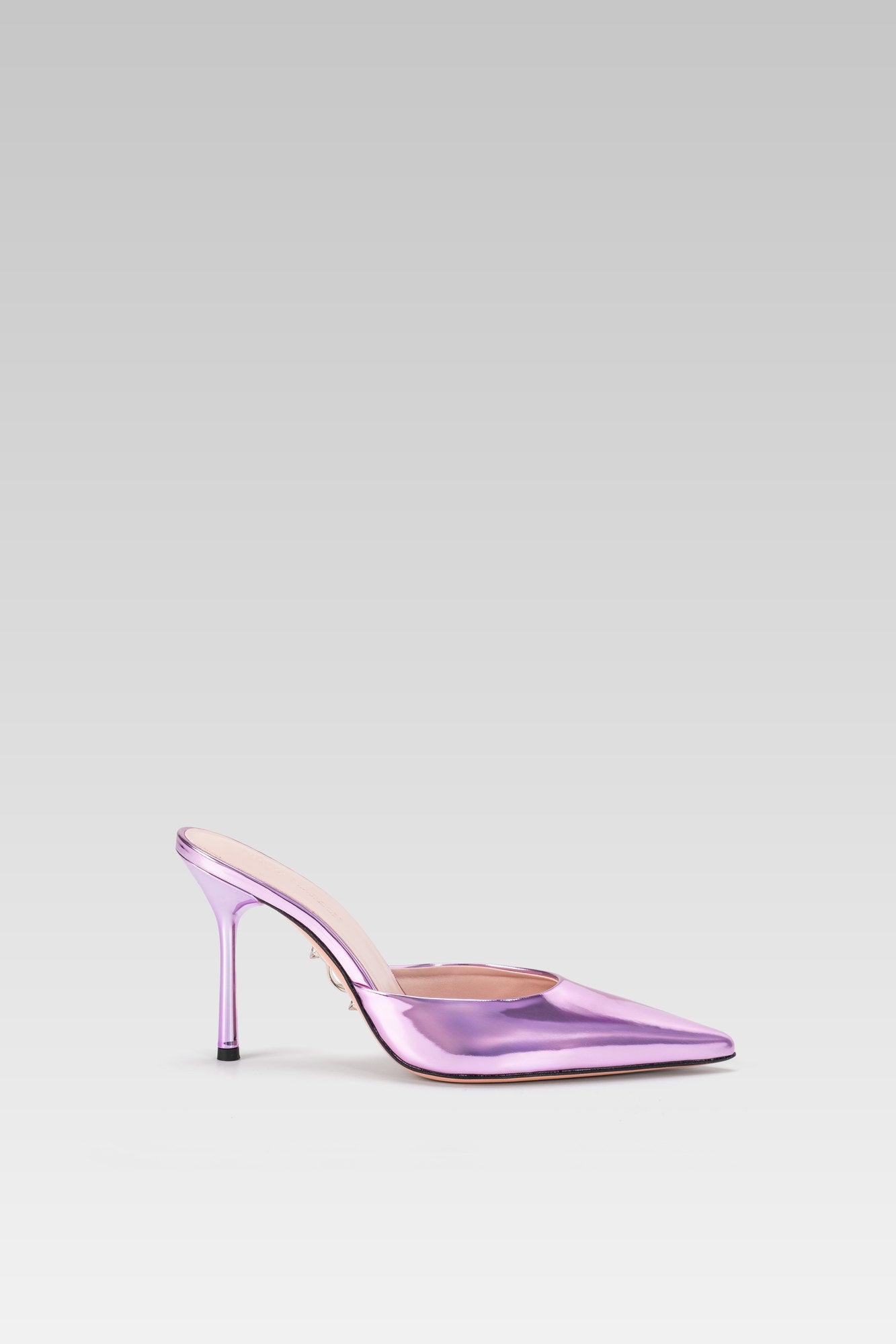 Side view of Elise Mule Metallic Pink 95 mule sandals in metallic pink synthetic leather, without ankle strap
