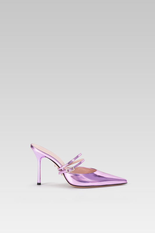 Side view of Elise Mule Metallic Pink 95 sandals showcasing elegant silhouette