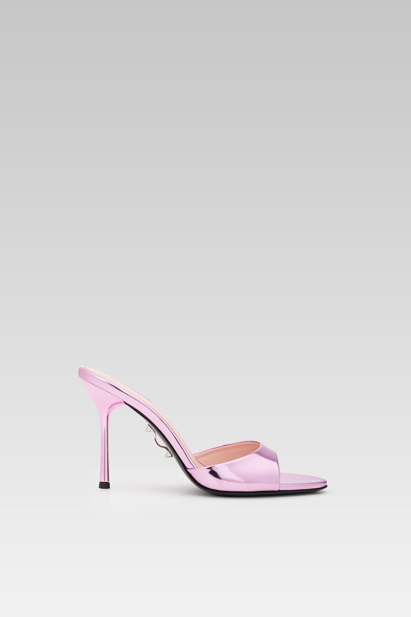 Victoria Sandal Metallic Pink 95 side view without straps, high heel sandals in metallic pink leather by Silvia Marson