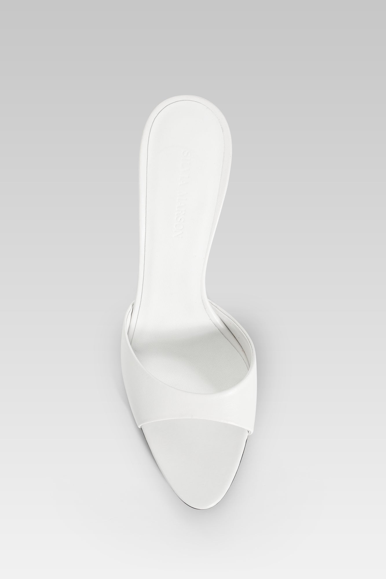 Victoria Sandal White Calf 95 front view, high heel strappy sandals in fine white calfskin leather by Silvia Marson