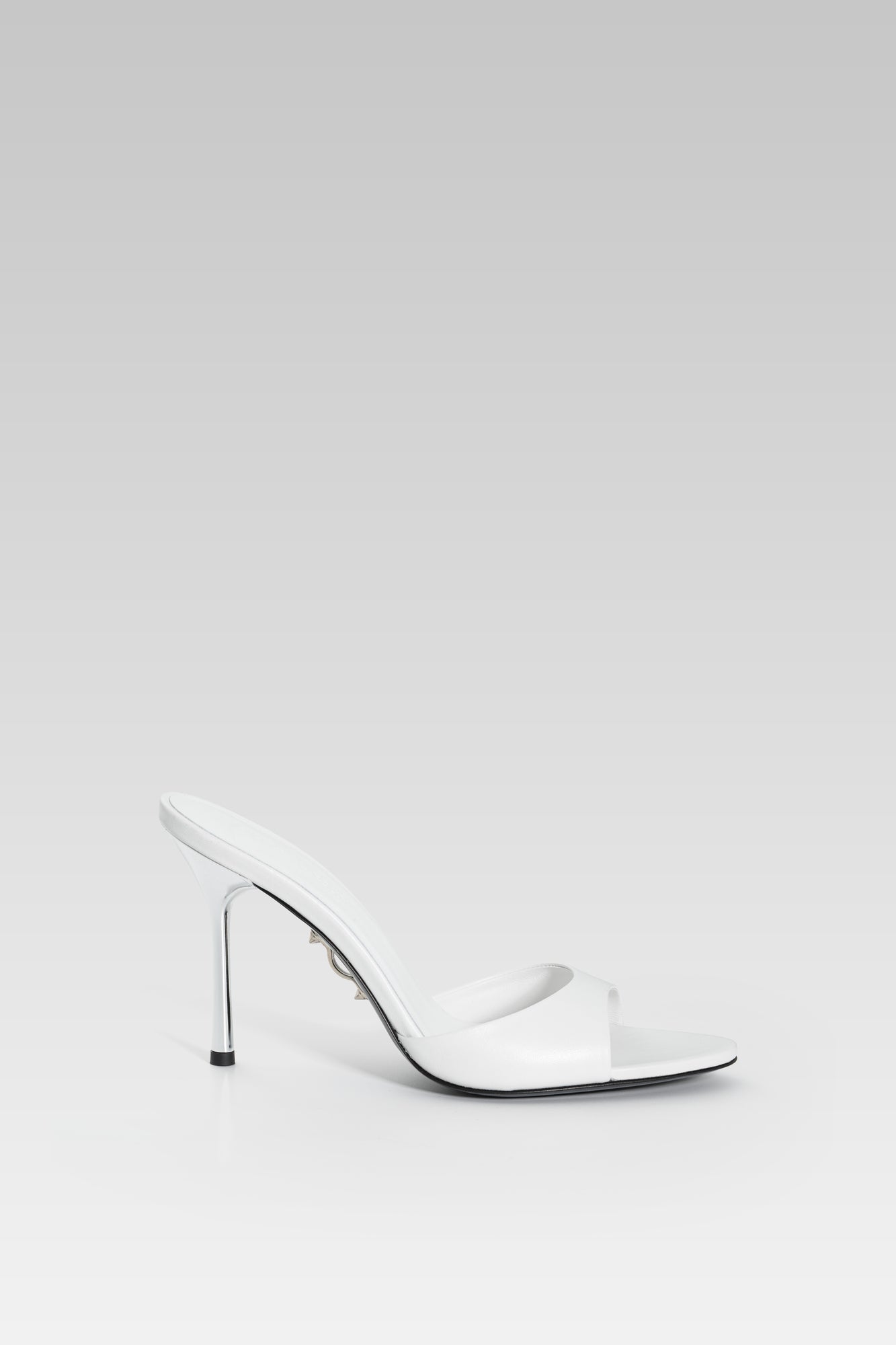 Victoria Sandal White Calf 95 side view without straps, high heel sandals in fine white calfskin leather by Silvia Marson